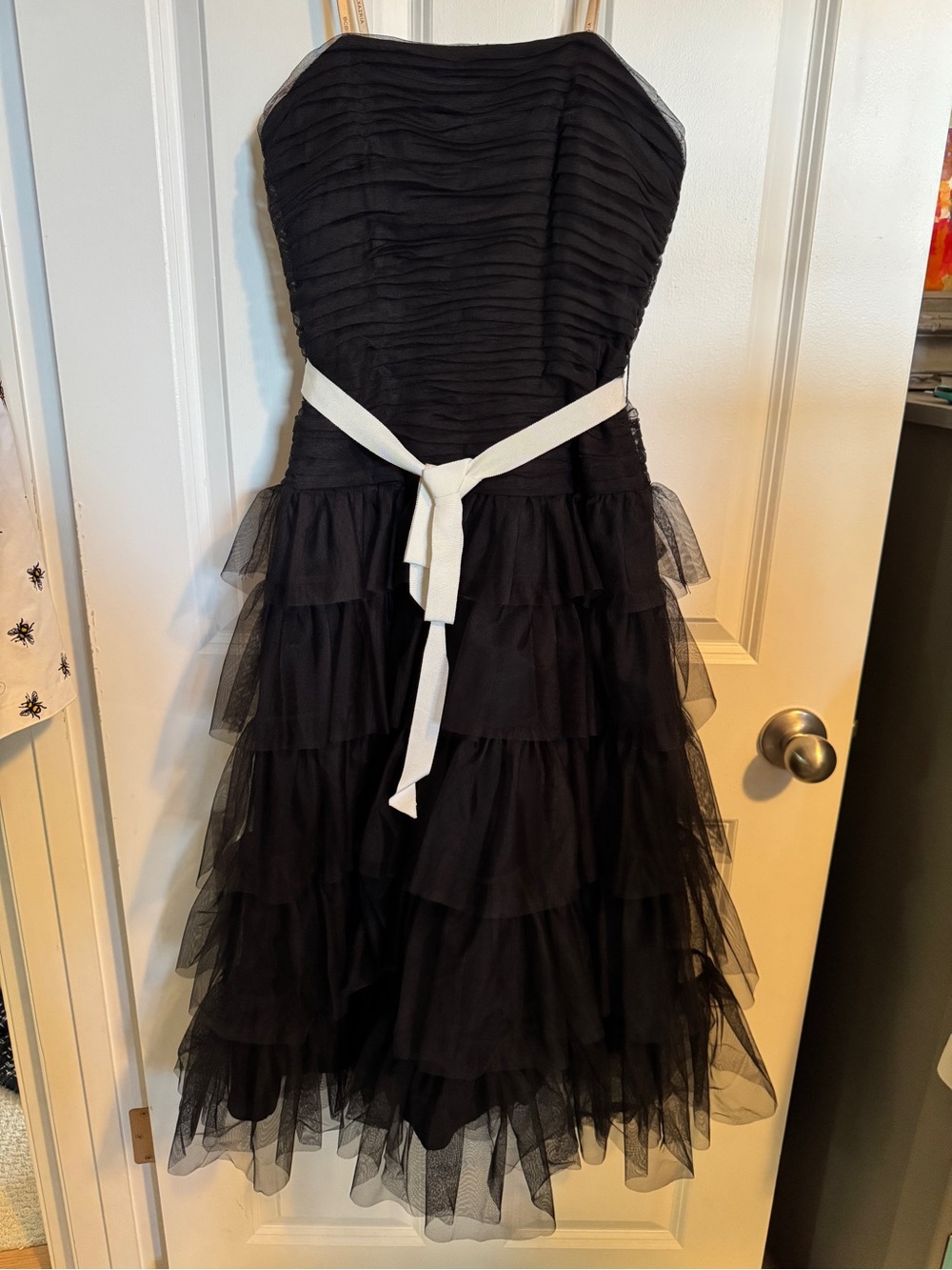 BCBGMaxAzria Black Strapless Dress with Satin Trim